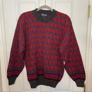 VINTAGE Bay Club 100% Wool Crewneck Pullover Rose Grandma Cottagecore Sweater M